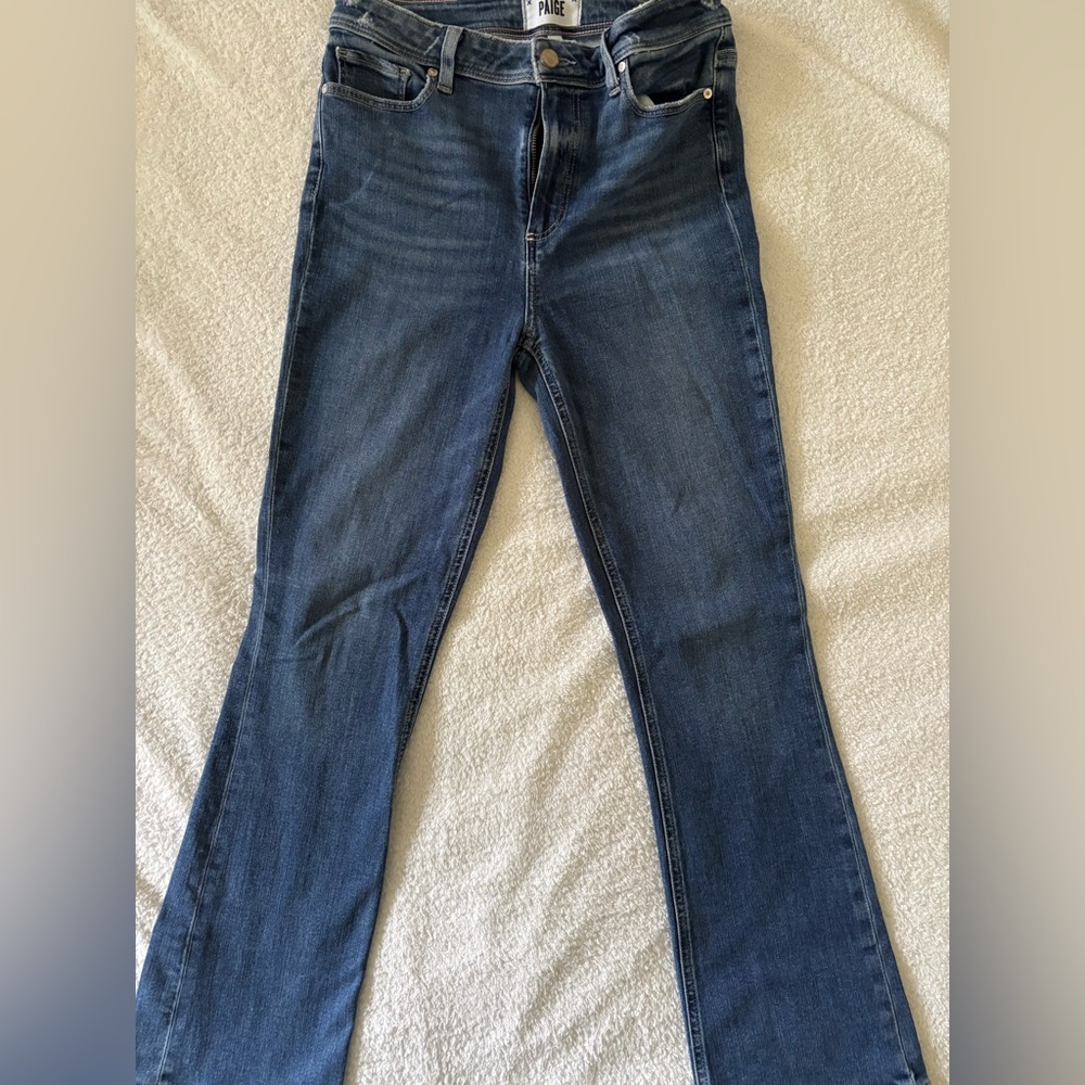 PAIGE Blue Flare Wide Leg Jeans Classic Denim - Picture 14 of 14